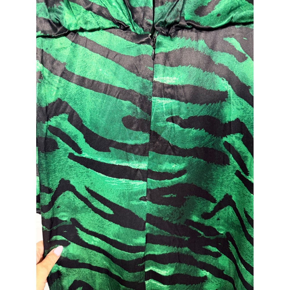 NWT Topshop Green Black Zebra Print Ruched V-Neck Midi Dress Long Sleeve sz12 - Picture 13 of 13